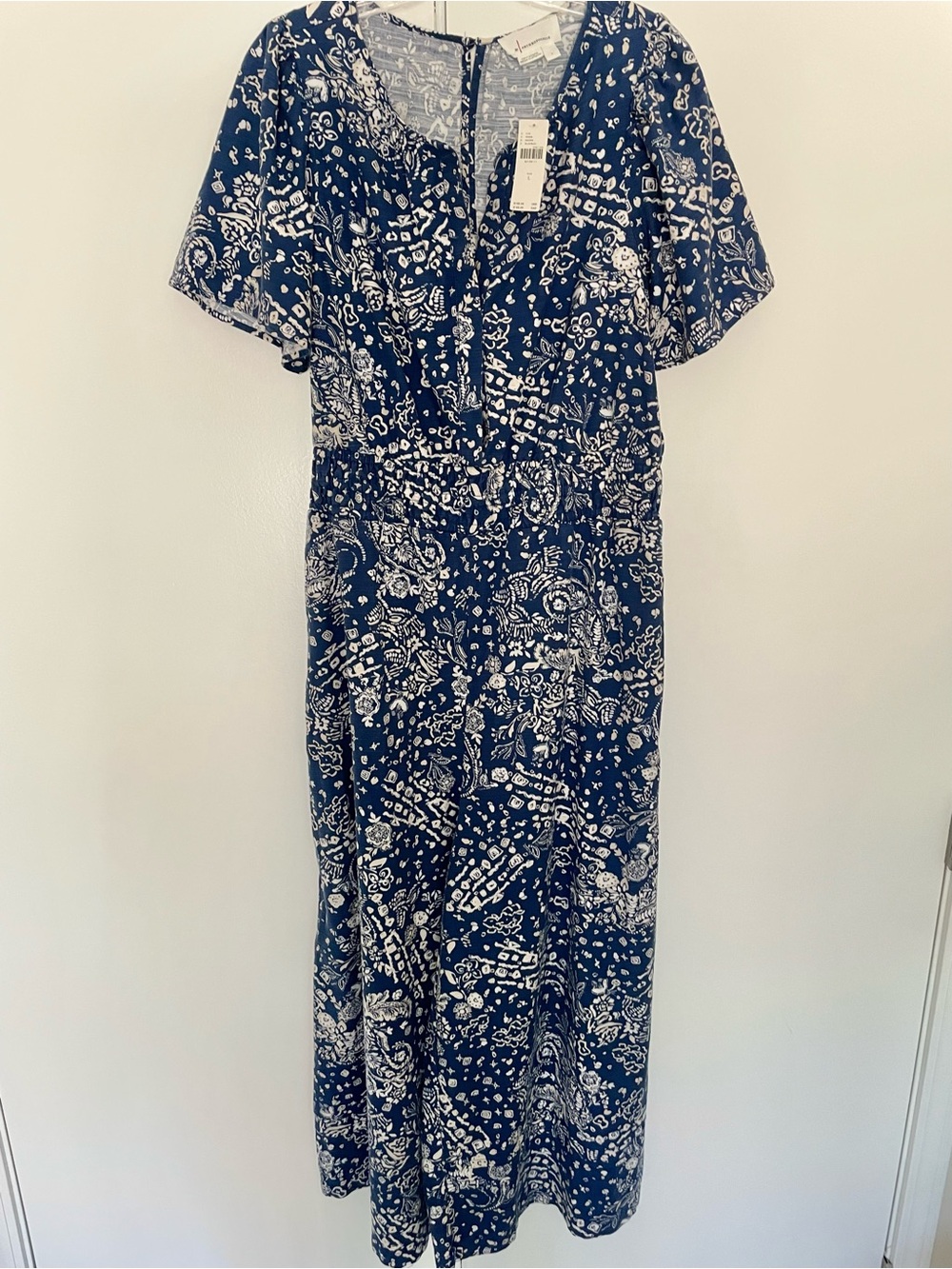 Anthropologie The Somerset Wide Leg Jumpsuit Blue White Floral L Short Sleeve - Picture 3 of 16